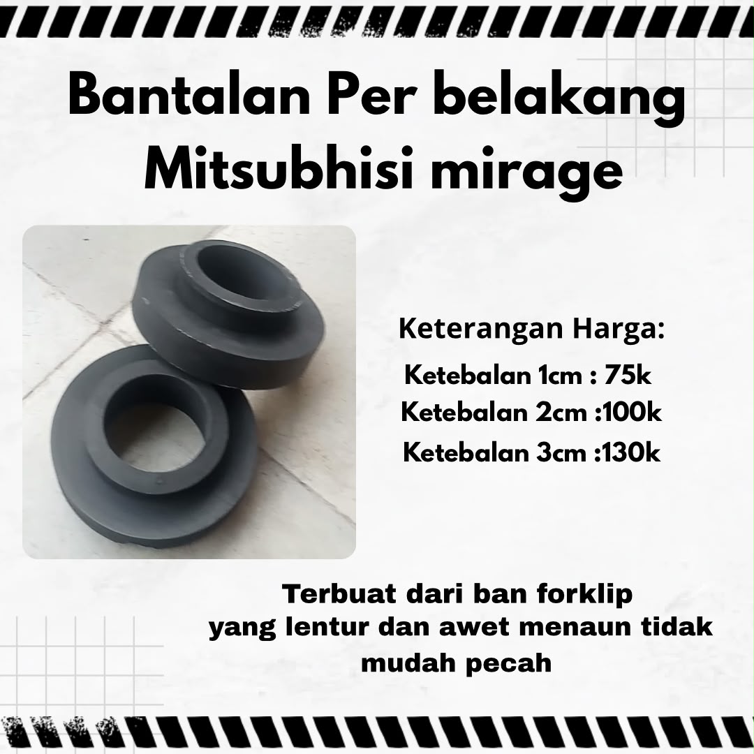 Karet Per Belakang Mobil MITSUBHISI MIRAGE terbuat dari karet ban forklip yang Lentur ,awet menahun dan tidak mudah pecah